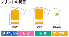 プリントの範囲【Tシャツ　ドライTシャツ】